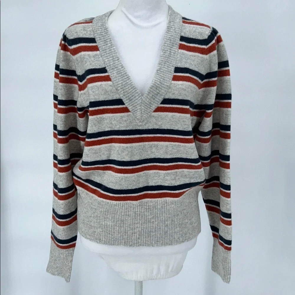New Madewell V-Neck Sweater Striped Westgate V-Neck Sweater in Coziest Yarn Sz M - Picture 4 of 12